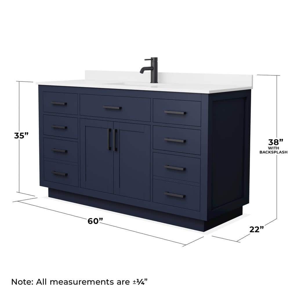 Wyndham Collection Beckett TK 60" Single Bath Vanity in Dark Blue with White Quartz Top - Image 4