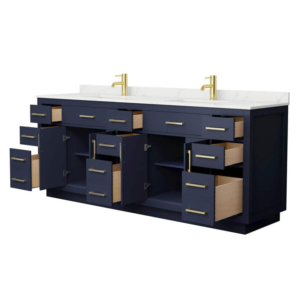Wyndham Collection Beckett TK 84" Double Sink Bath Vanity in Dark Blue with Giotto Quartz Top - Image 3