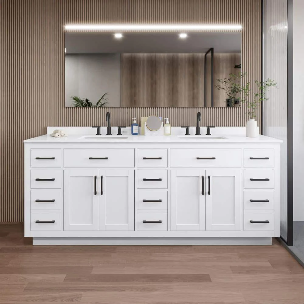 Wyndham Collection Beckett TK 84" Double Sink Bath Vanity with White Quartz Top