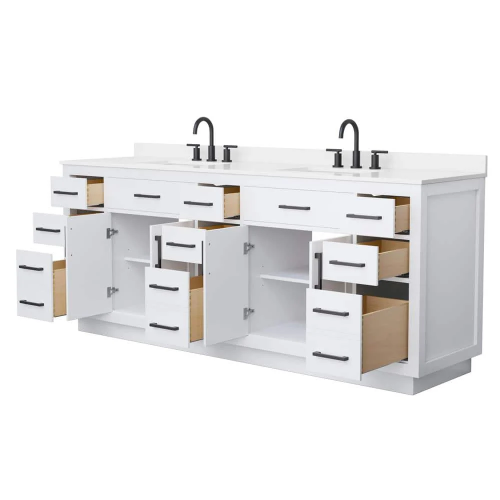 Wyndham Collection Beckett TK 84" Double Sink Bath Vanity with White Quartz Top - Image 2