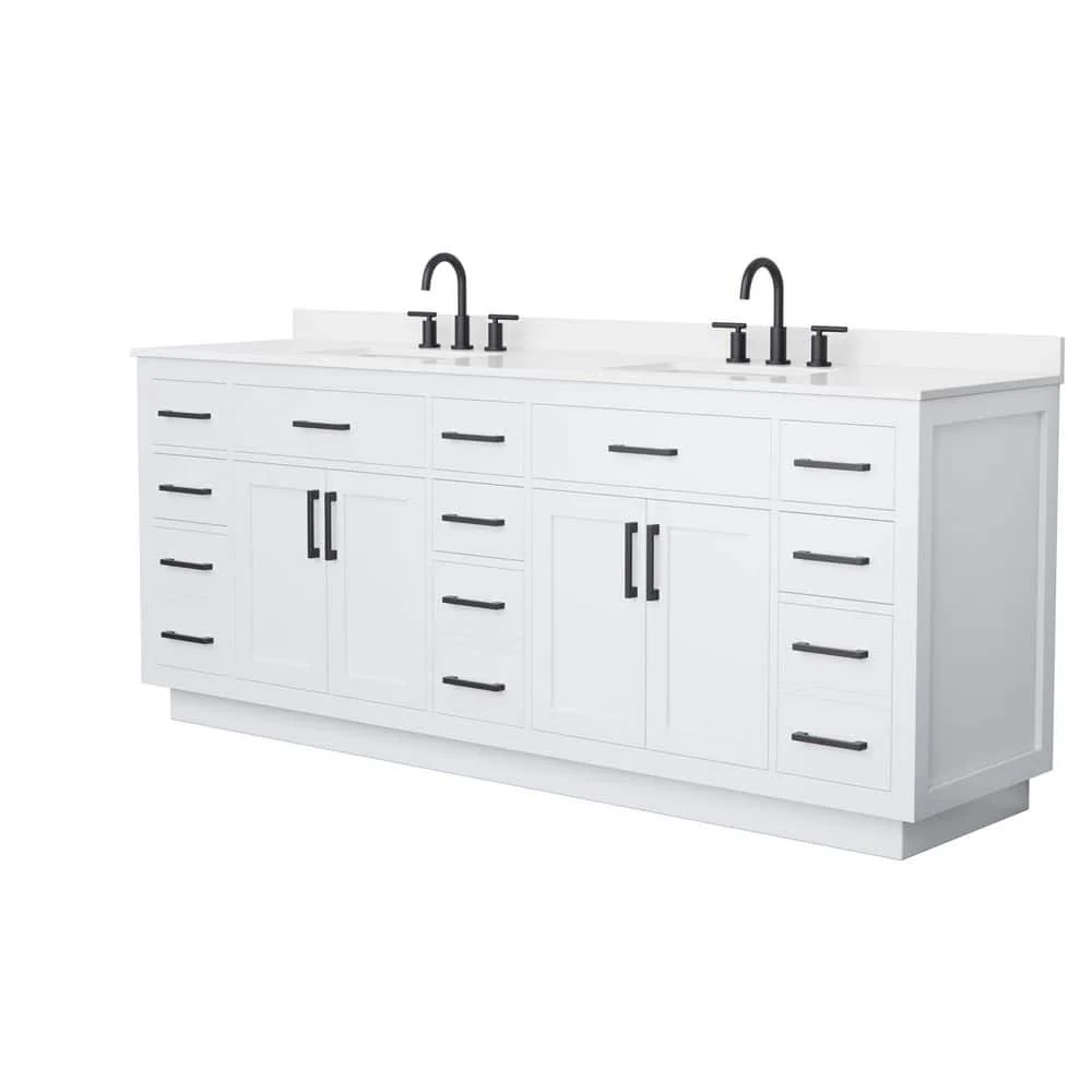 Wyndham Collection Beckett TK 84" Double Sink Bath Vanity with White Quartz Top - Image 3