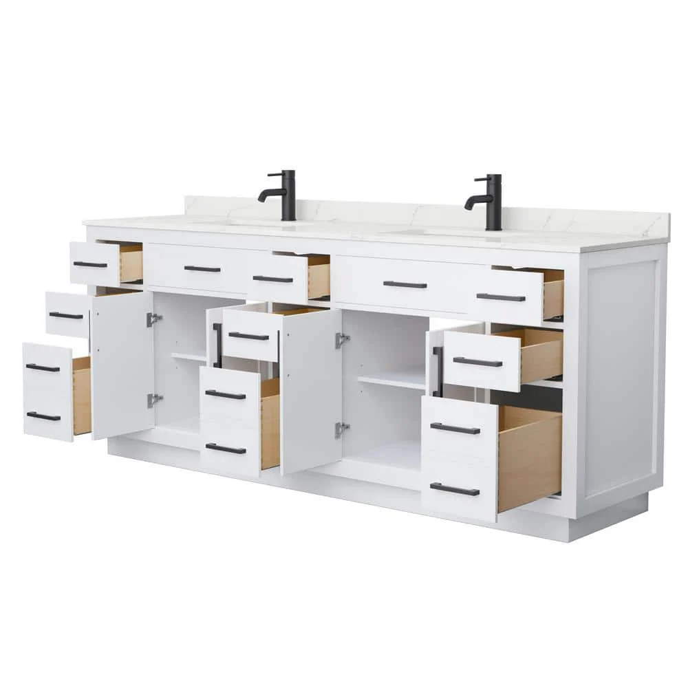 Wyndham Collection Beckett TK 84" Double Sink Bathroom Vanity with Giotto Quartz Top - Image 2