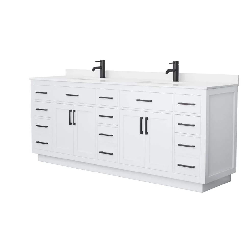 Wyndham Collection Beckett TK 84" Double Sink Bathroom Vanity with White Quartz Top - Image 3