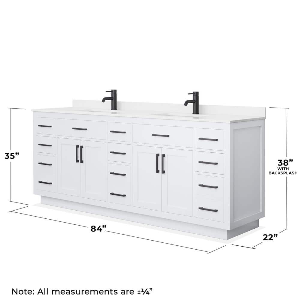 Wyndham Collection Beckett TK 84" Double Sink Bathroom Vanity with White Quartz Top - Image 4