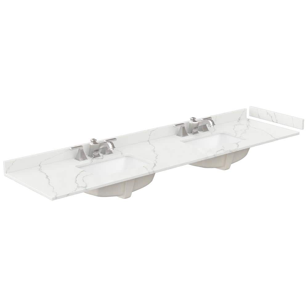 Wyndham Collection Beckett 84 in. Double Freestanding White Bath Vanity with White Quartz Top - Image 4