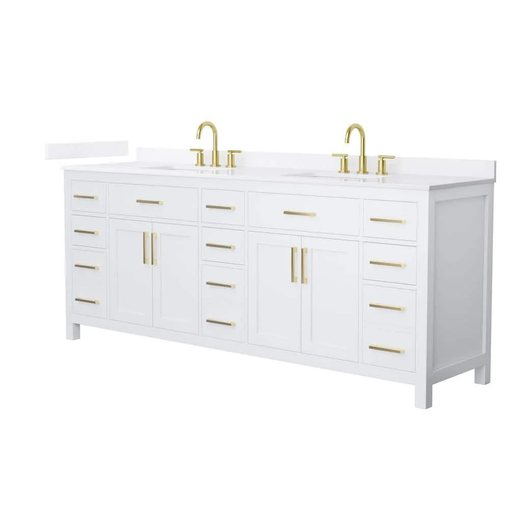 Wyndham Collection Beckett 84 in. Double Freestanding White Bath Vanity with White Quartz Top - Image 5