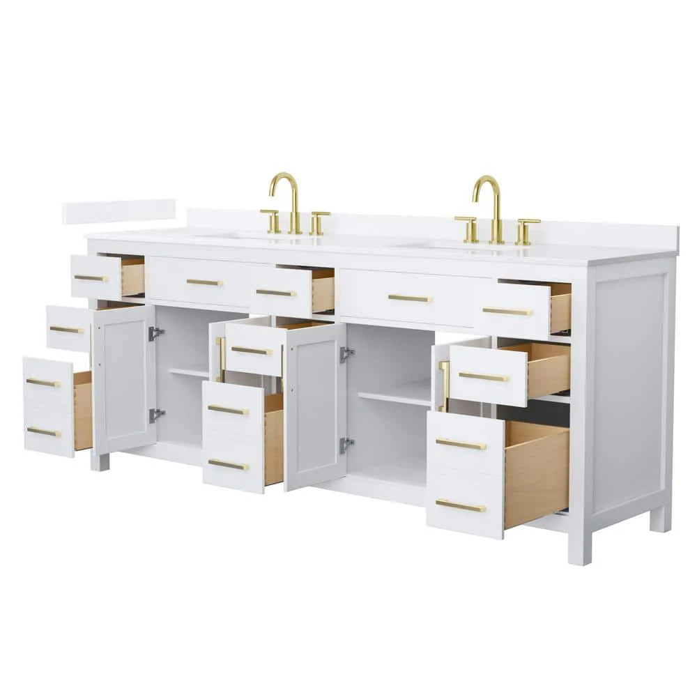 Wyndham Collection Beckett 84 in. Double Freestanding White Bath Vanity with White Quartz Top - Image 6