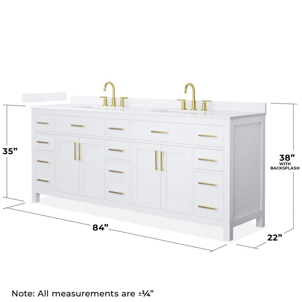 Wyndham Collection Beckett 84 in. Double Freestanding White Bath Vanity with White Quartz Top - Image 7