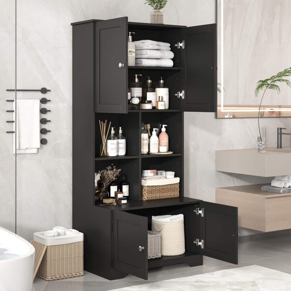 Wyndham Collection Black Linen Cabinet with Adjustable Shelves, 31x16x67 Inches - Image 3