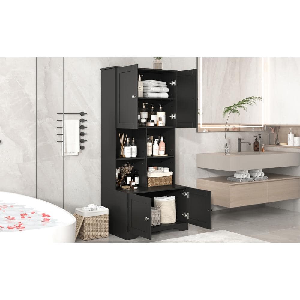 Wyndham Collection Black Linen Cabinet with Adjustable Shelves, 31x16x67 Inches - Image 4