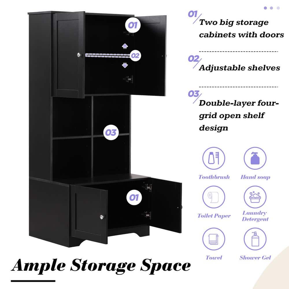 Wyndham Collection Black Linen Cabinet with Adjustable Shelves, 31x16x67 Inches - Image 9