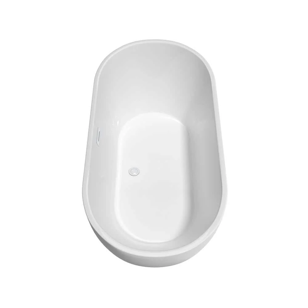 Wyndham Collection Brooklyn 60 in. Acrylic Freestanding Bathtub in White with Shiny Trim - Image 3