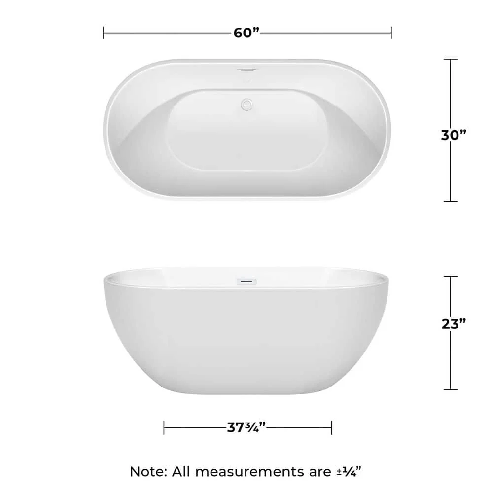 Wyndham Collection Brooklyn 60 in. Acrylic Freestanding Bathtub in White with Shiny Trim - Image 5