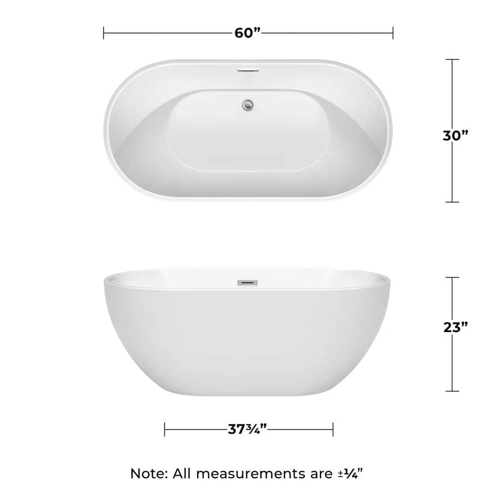 Wyndham Collection Brooklyn 60 in. Acrylic Freestanding Bathtub with Chrome Trim - Image 5