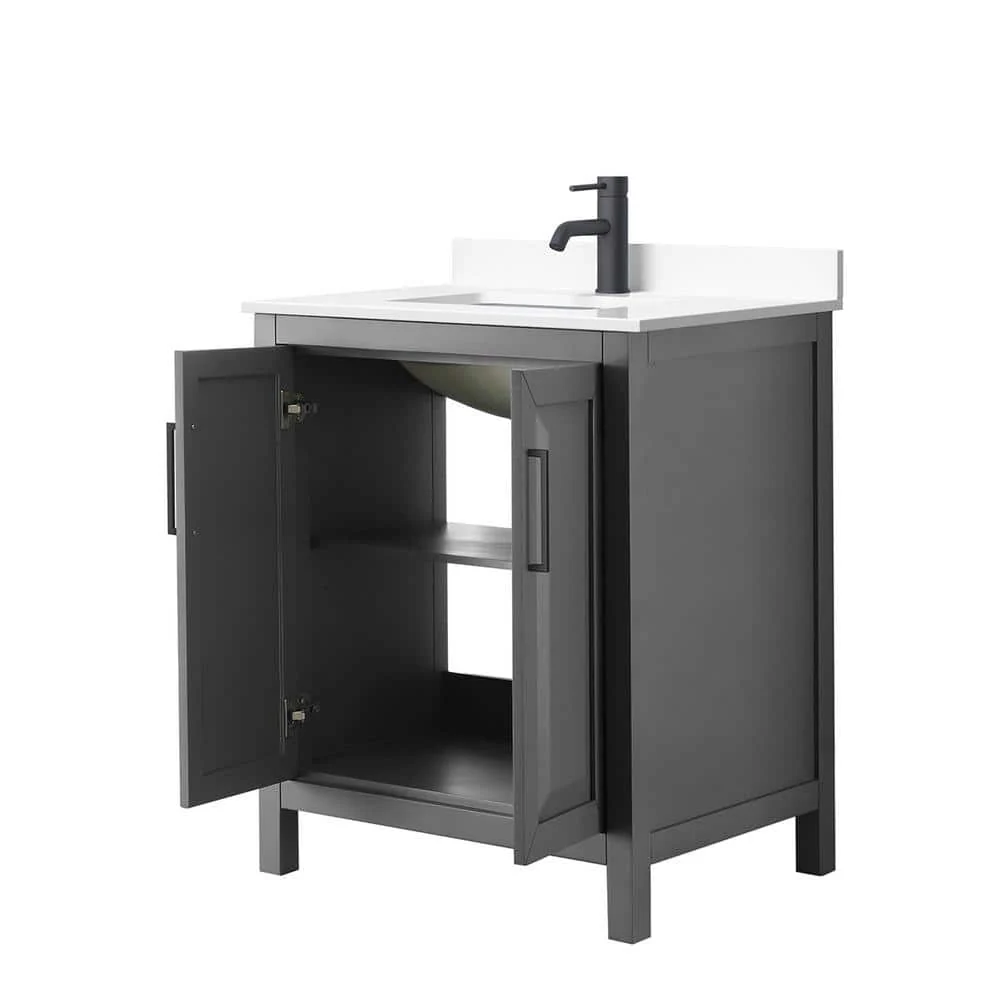 Wyndham Collection Daria 30" Bathroom Vanity in Dark Gray with Marble Top - Image 3