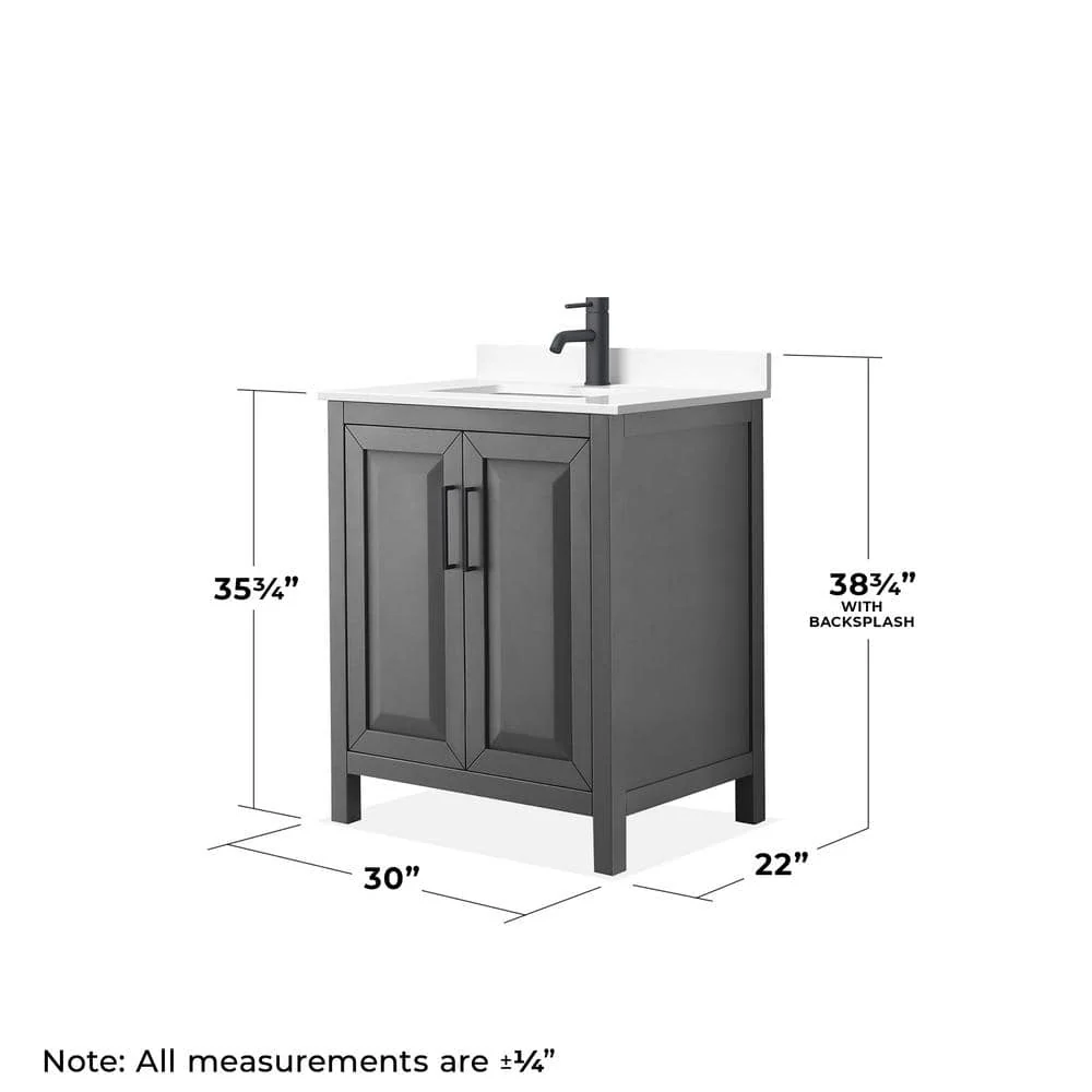 Wyndham Collection Daria 30" Bathroom Vanity in Dark Gray with Marble Top - Image 4