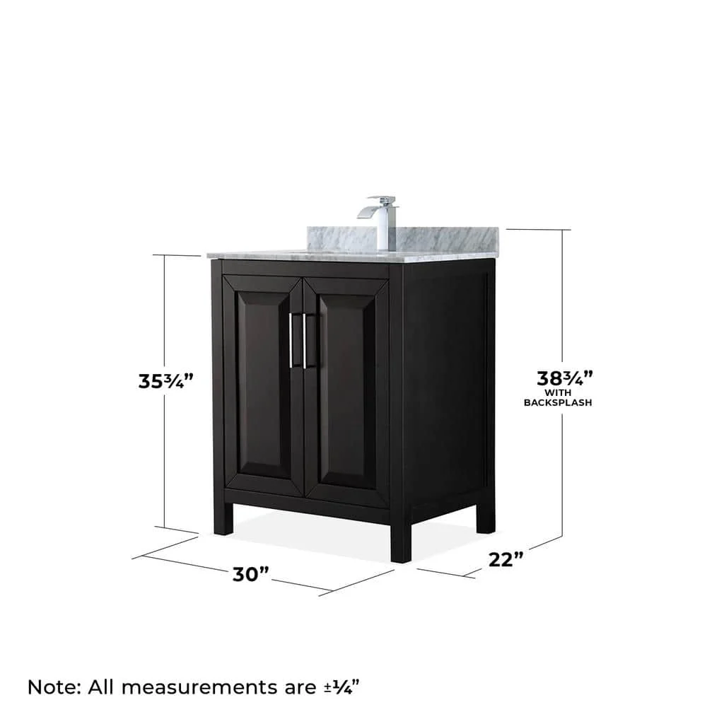 Wyndham Collection Daria 30 in. Bathroom Vanity with Carrara Marble Top - Image 4