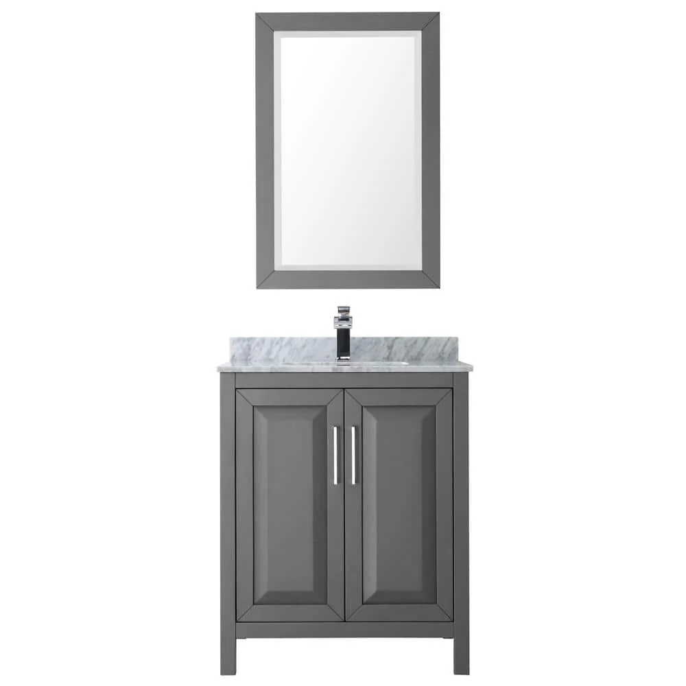Wyndham Collection Daria 30 in. Bathroom Vanity with Carrara Marble Top and Mirror - Image 2