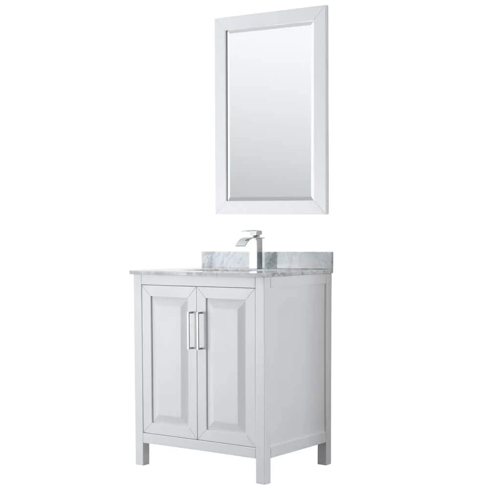 Wyndham Collection Daria 30 in. Bathroom Vanity with Carrara Marble Top and Mirror