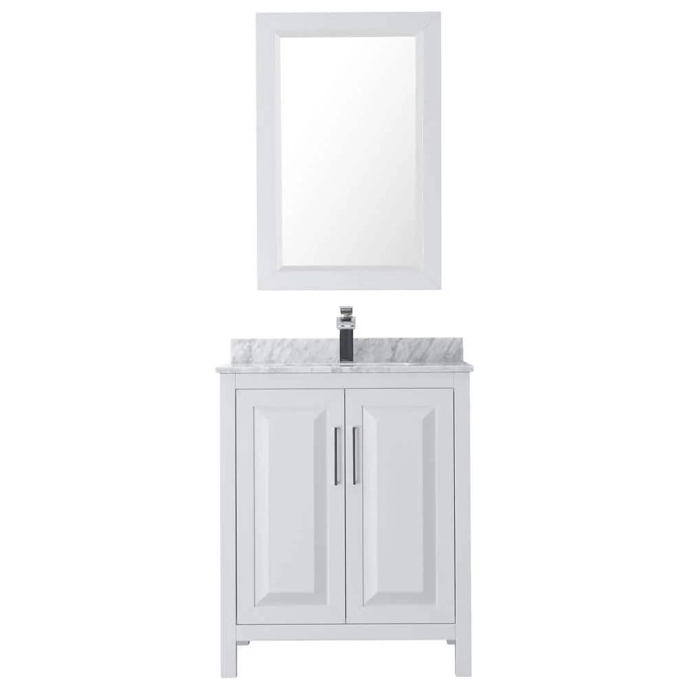 Wyndham Collection Daria 30 in. Bathroom Vanity with Carrara Marble Top and Mirror - Image 2