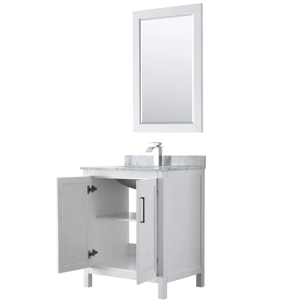 Wyndham Collection Daria 30 in. Bathroom Vanity with Carrara Marble Top and Mirror - Image 3