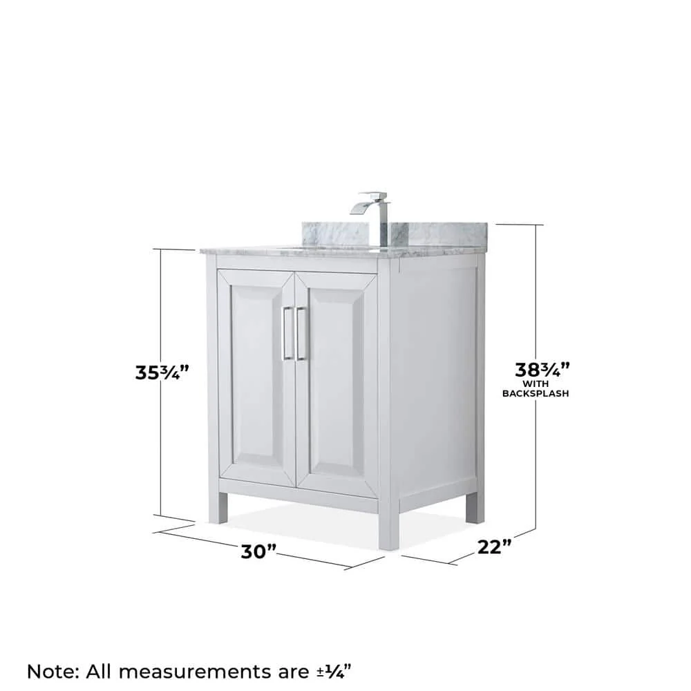 Wyndham Collection Daria 30 in. Bathroom Vanity with Carrara Marble Top and Mirror - Image 6