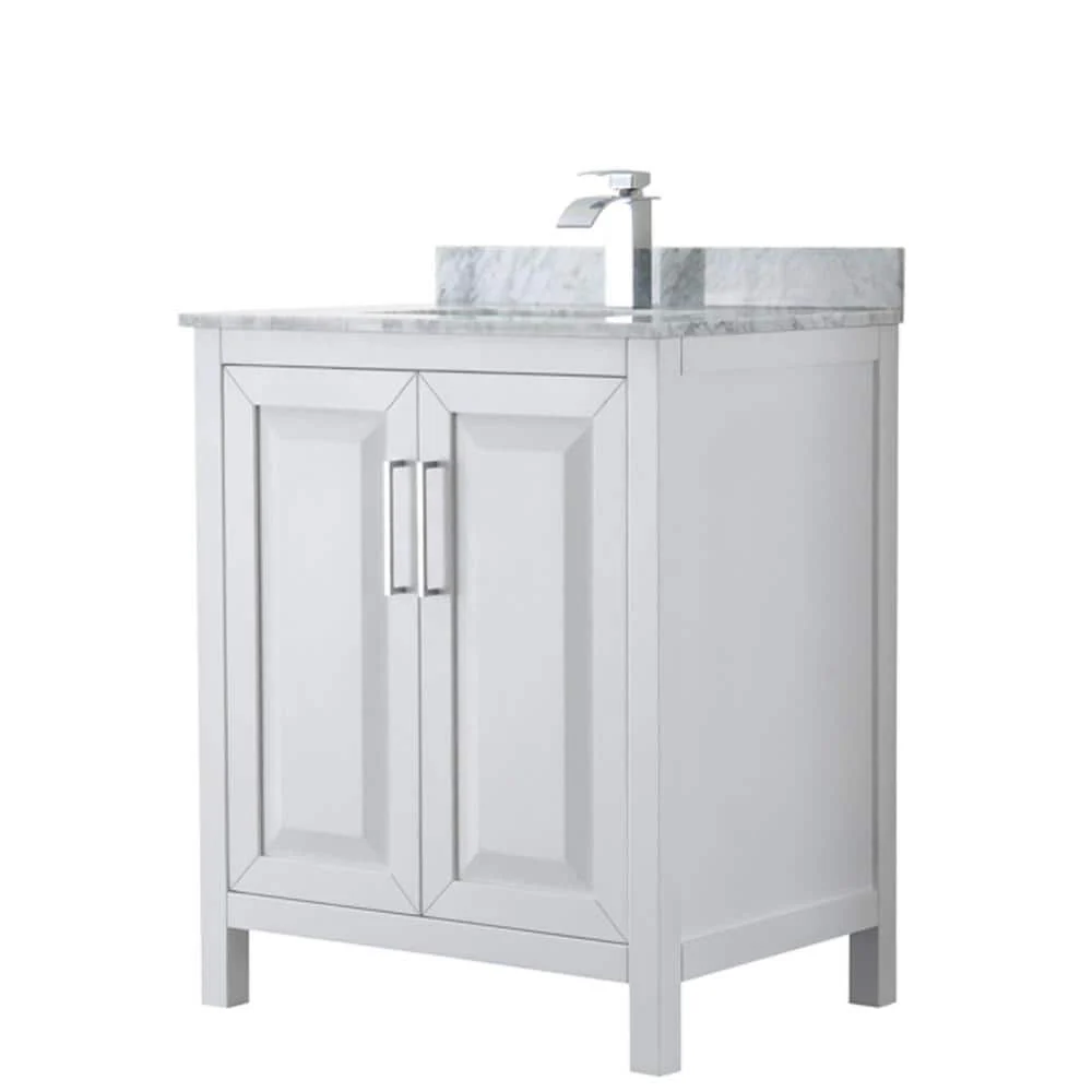 Wyndham Collection Daria 30 in. Bathroom Vanity with Carrara Marble Top and White Basin