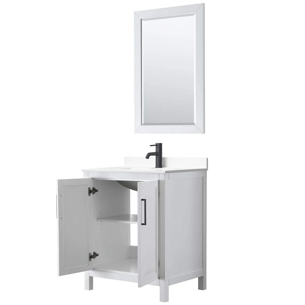 Wyndham Collection Daria 30" Single Bath Vanity in White with Cultured Marble Top and Mirror - Image 3