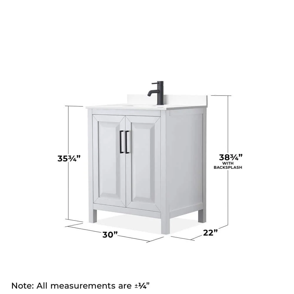 Wyndham Collection Daria 30" Single Bath Vanity in White with Cultured Marble Top and Mirror - Image 6