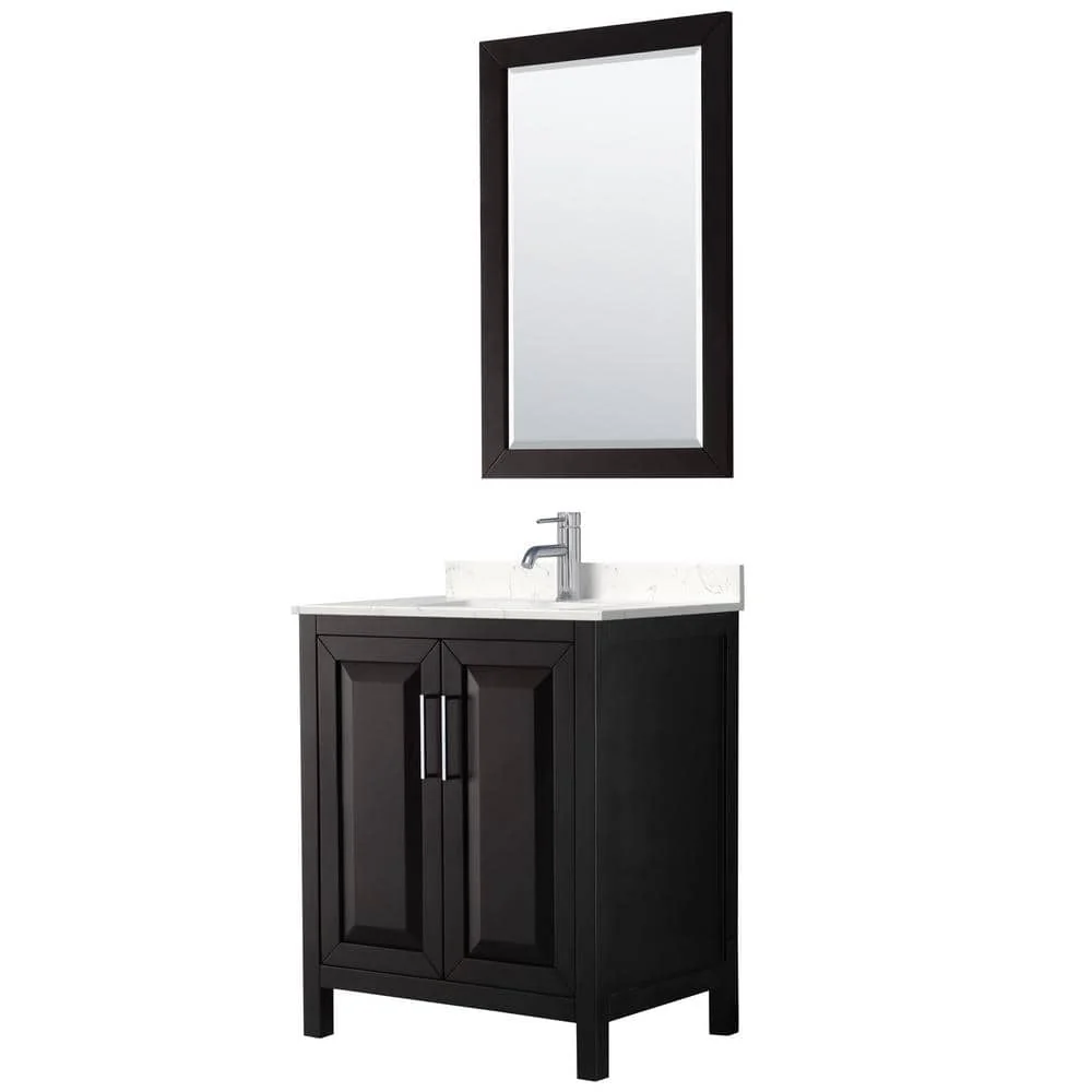 Wyndham Collection Daria 30" Single Vanity in Dark Espresso with Carrara Marble Top and Mirror - Image 2