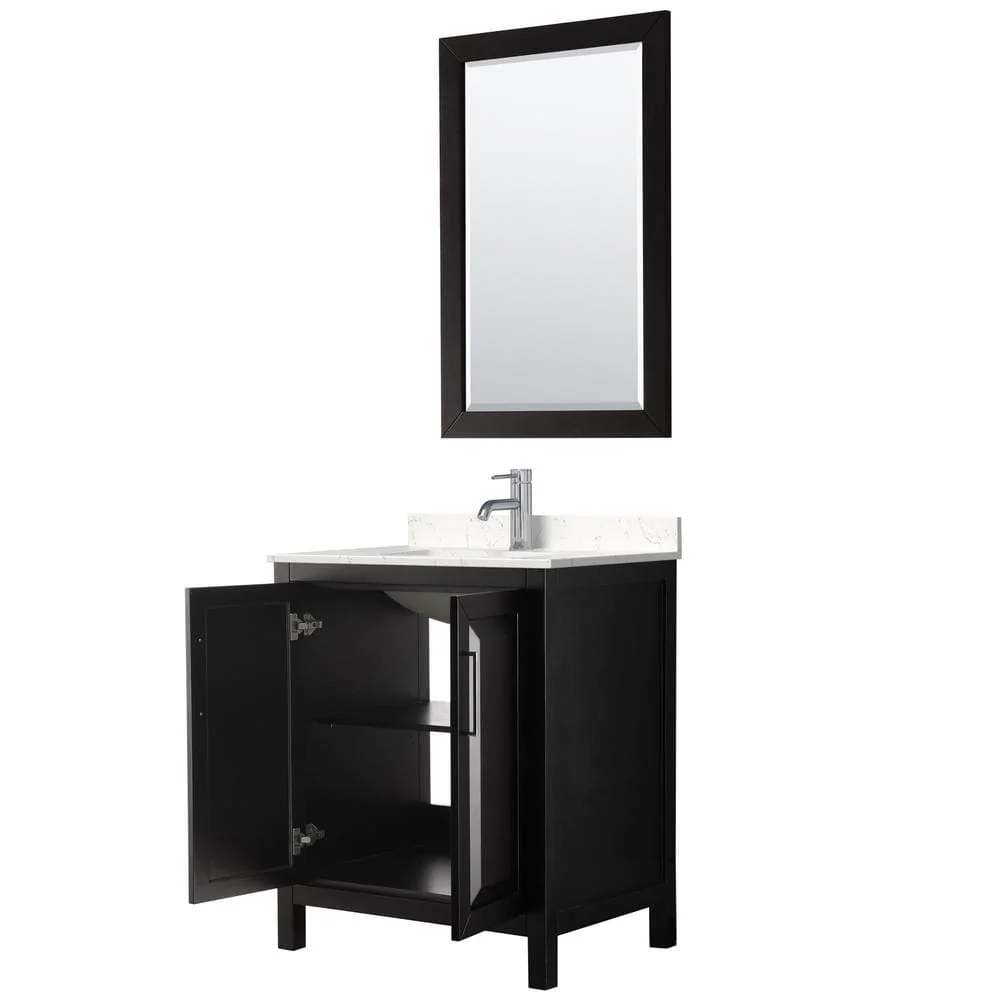Wyndham Collection Daria 30" Single Vanity in Dark Espresso with Carrara Marble Top and Mirror - Image 3