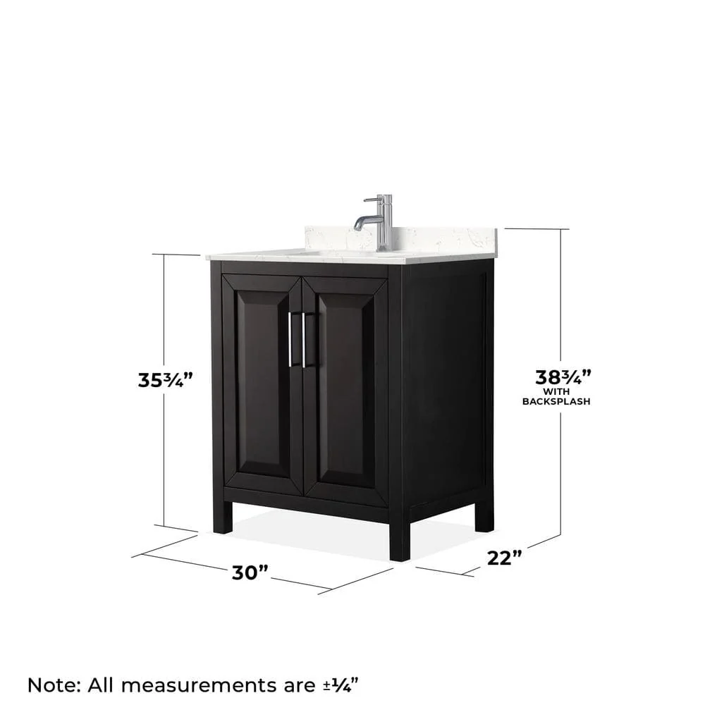Wyndham Collection Daria 30" Single Vanity in Dark Espresso with Carrara Marble Top and Mirror - Image 5