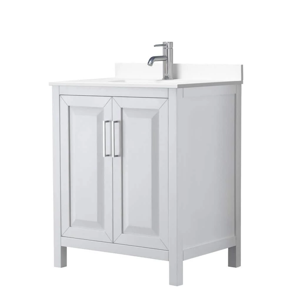 Wyndham Collection Daria 30" White Bathroom Vanity with Cultured Marble Top