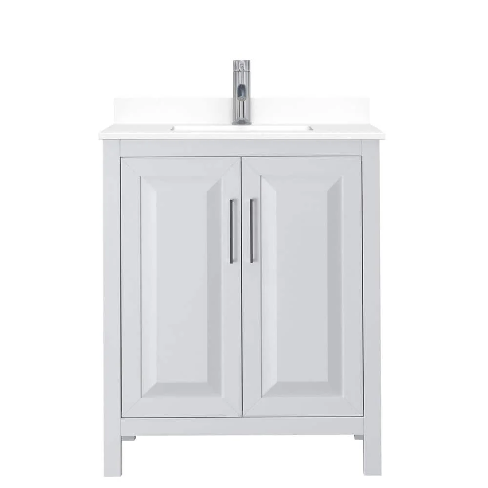Wyndham Collection Daria 30" White Bathroom Vanity with Cultured Marble Top - Image 2