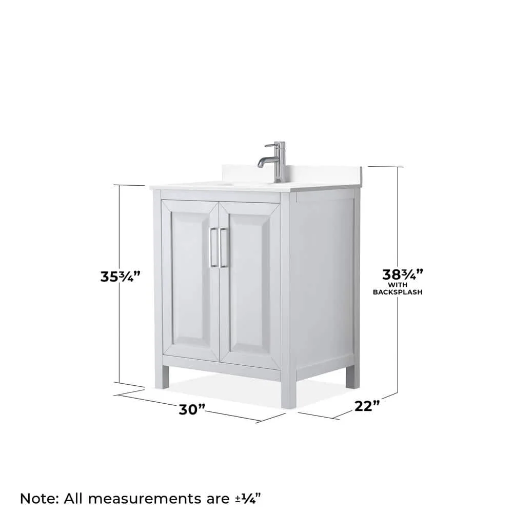 Wyndham Collection Daria 30" White Bathroom Vanity with Cultured Marble Top - Image 6