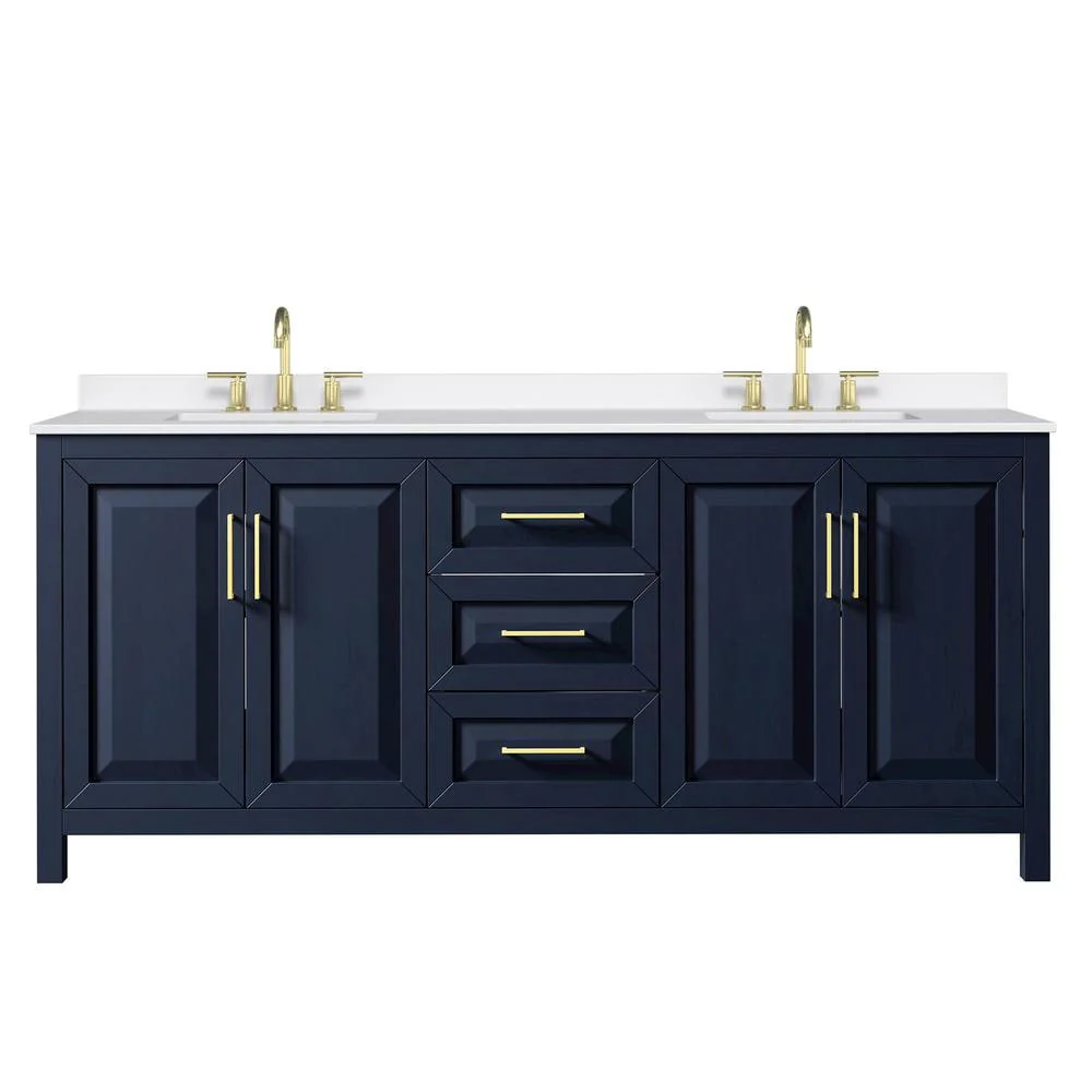 Wyndham Collection Daria 80 in. Double Bath Vanity, Dark Blue with White Quartz Top - Image 2
