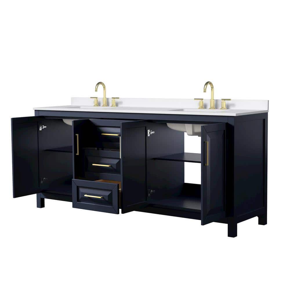 Wyndham Collection Daria 80 in. Double Bath Vanity, Dark Blue with White Quartz Top - Image 3