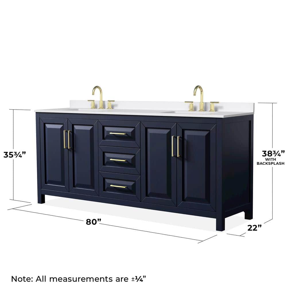Wyndham Collection Daria 80 in. Double Bath Vanity, Dark Blue with White Quartz Top - Image 4