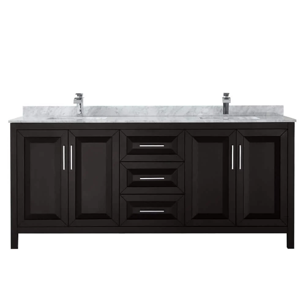 Wyndham Collection Daria 80 in. Double Bathroom Vanity, Dark Espresso with Carrara Marble Top - Image 2