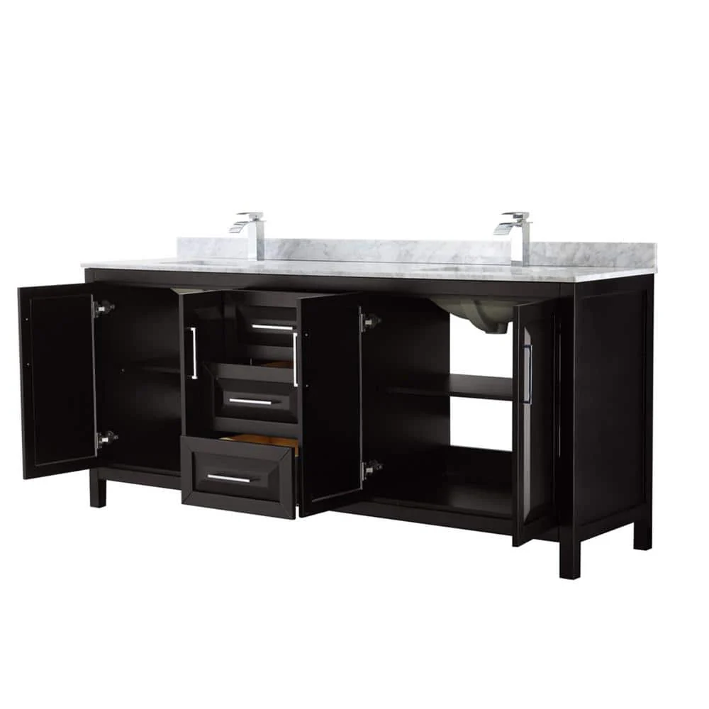 Wyndham Collection Daria 80 in. Double Bathroom Vanity, Dark Espresso with Carrara Marble Top - Image 3