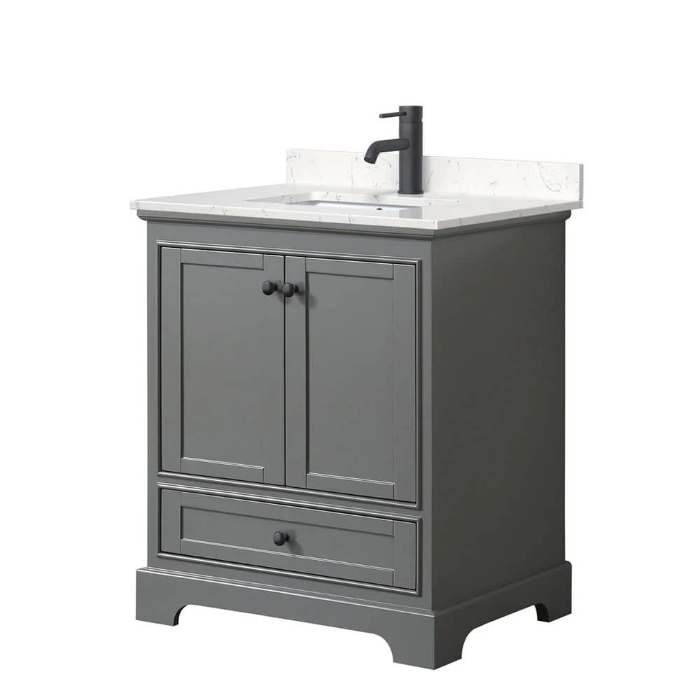 Wyndham Collection Deborah 30" Bathroom Vanity in Dark Gray with Marble Top - Image 2