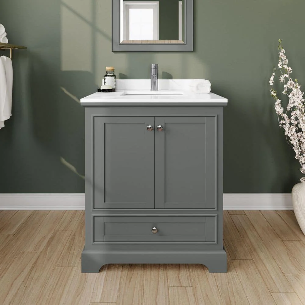 Wyndham Collection Deborah 30" Single Vanity in Dark Gray with White Cultured Marble Top