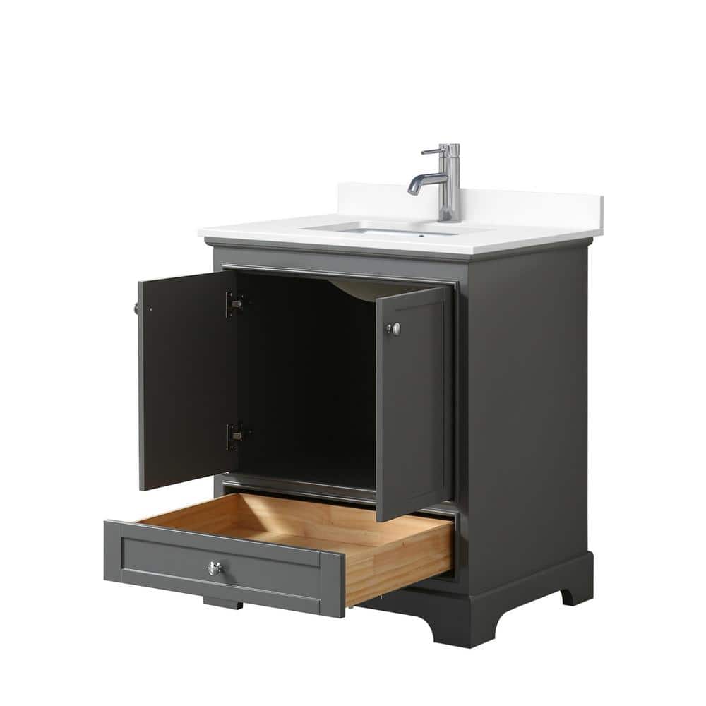 Wyndham Collection Deborah 30" Single Vanity in Dark Gray with White Cultured Marble Top - Image 3