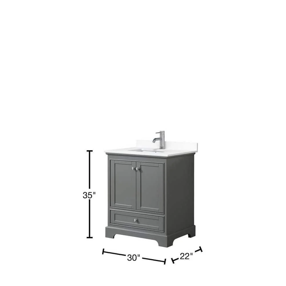 Wyndham Collection Deborah 30" Single Vanity in Dark Gray with White Cultured Marble Top - Image 4