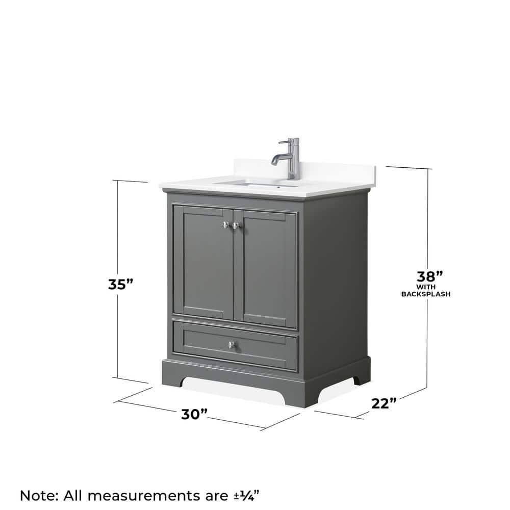 Wyndham Collection Deborah 30" Single Vanity in Dark Gray with White Cultured Marble Top - Image 5