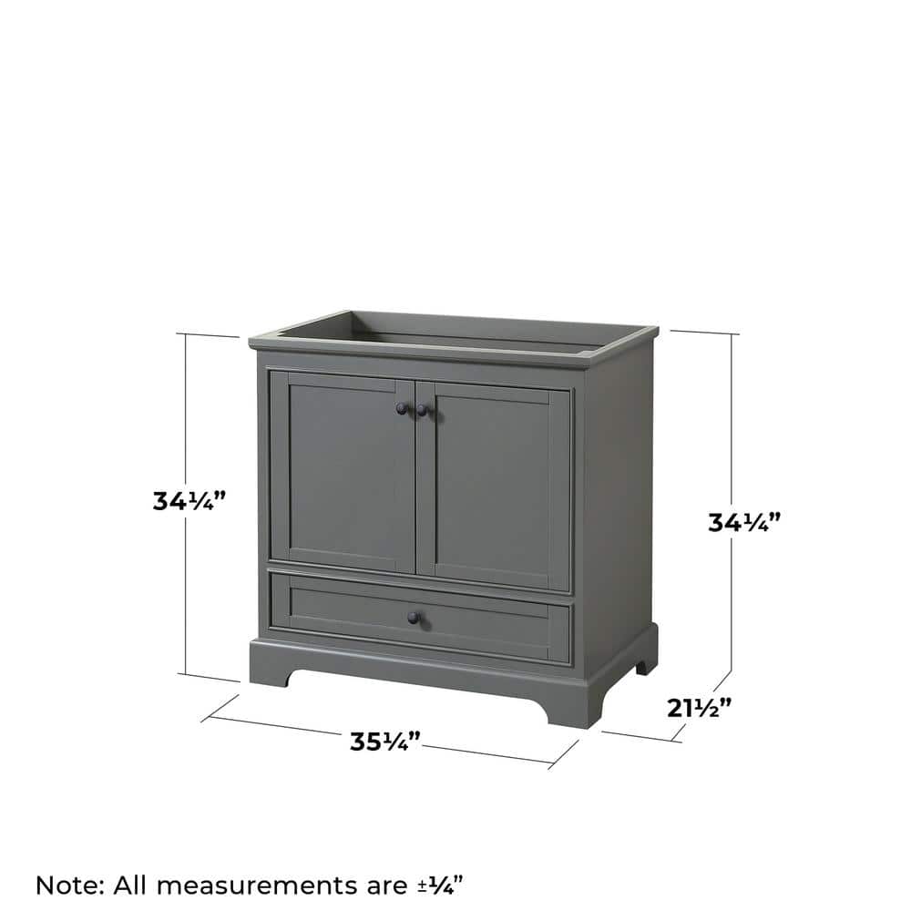 Wyndham Collection Deborah 35.25" Dark Gray Bathroom Vanity Cabinet without Top - Image 3