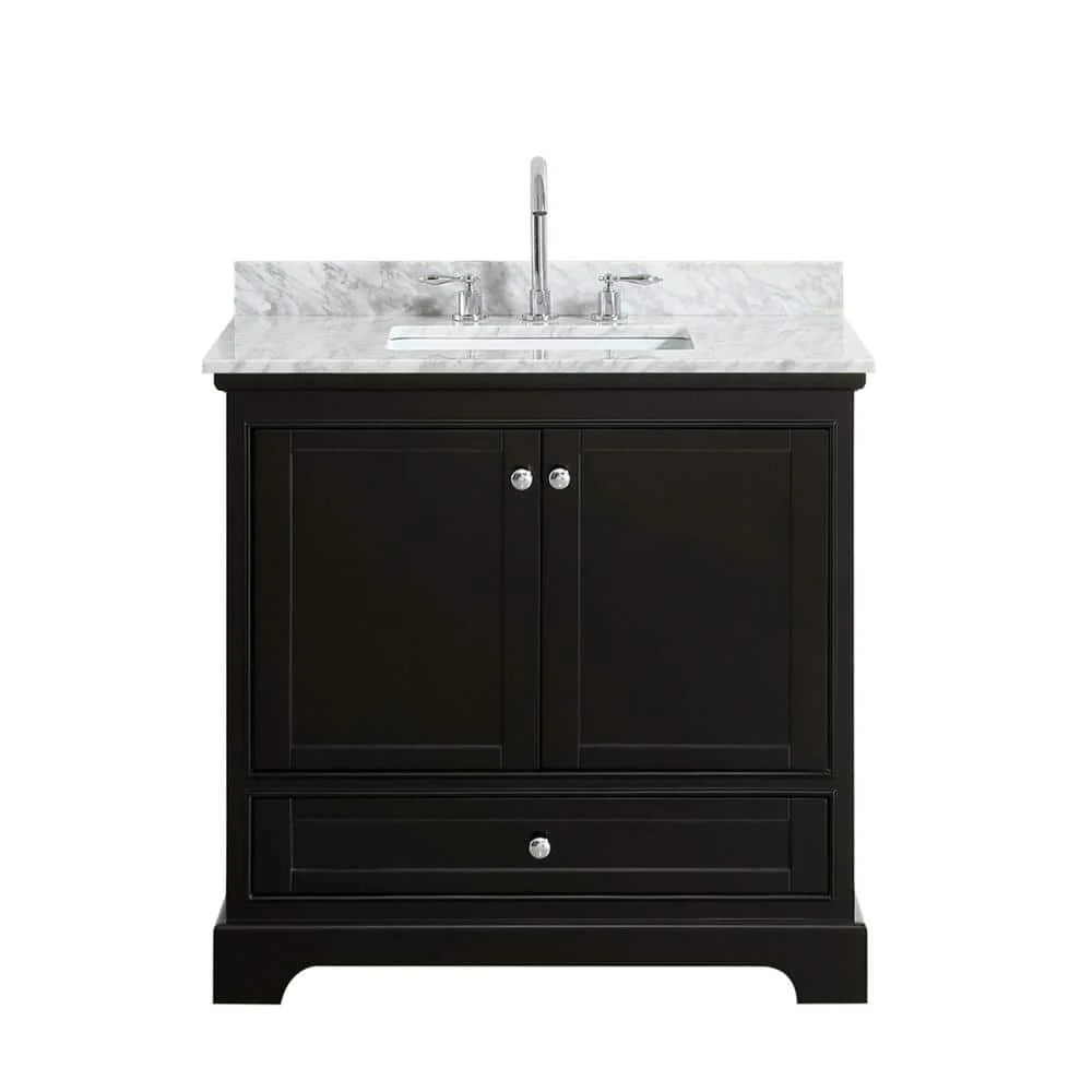 Wyndham Collection Deborah 36" Bathroom Vanity in Dark Espresso with White Carrara Marble Top - Image 2