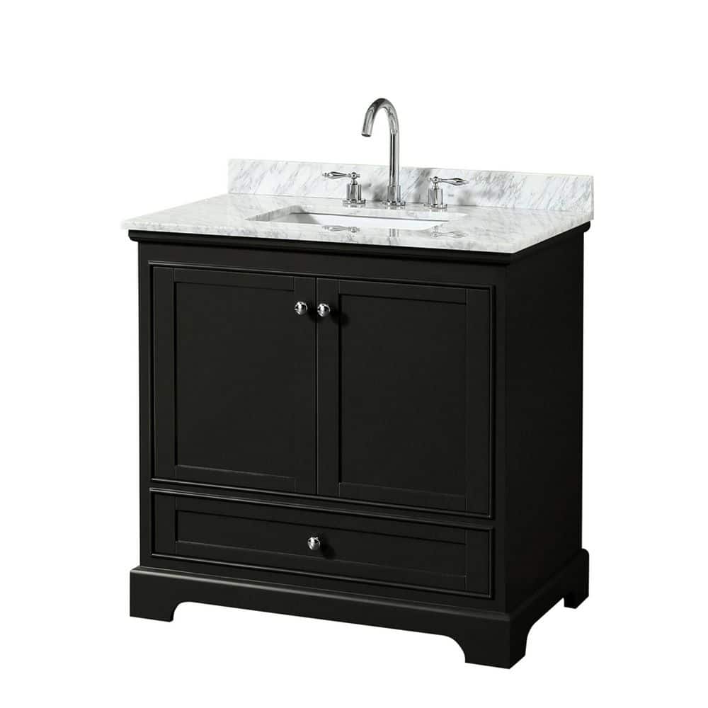 Wyndham Collection Deborah 36" Bathroom Vanity in Dark Espresso with White Carrara Marble Top - Image 3