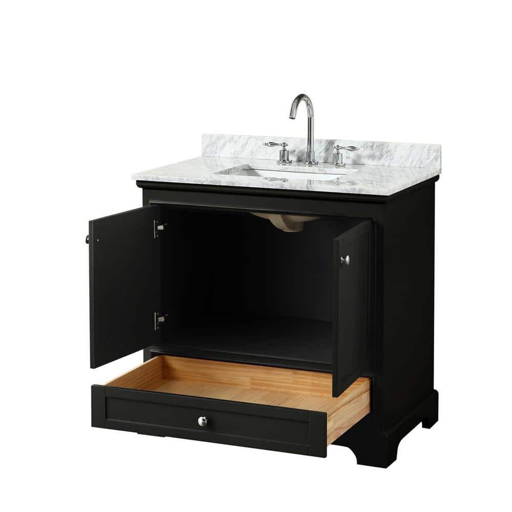 Wyndham Collection Deborah 36" Bathroom Vanity in Dark Espresso with White Carrara Marble Top - Image 4