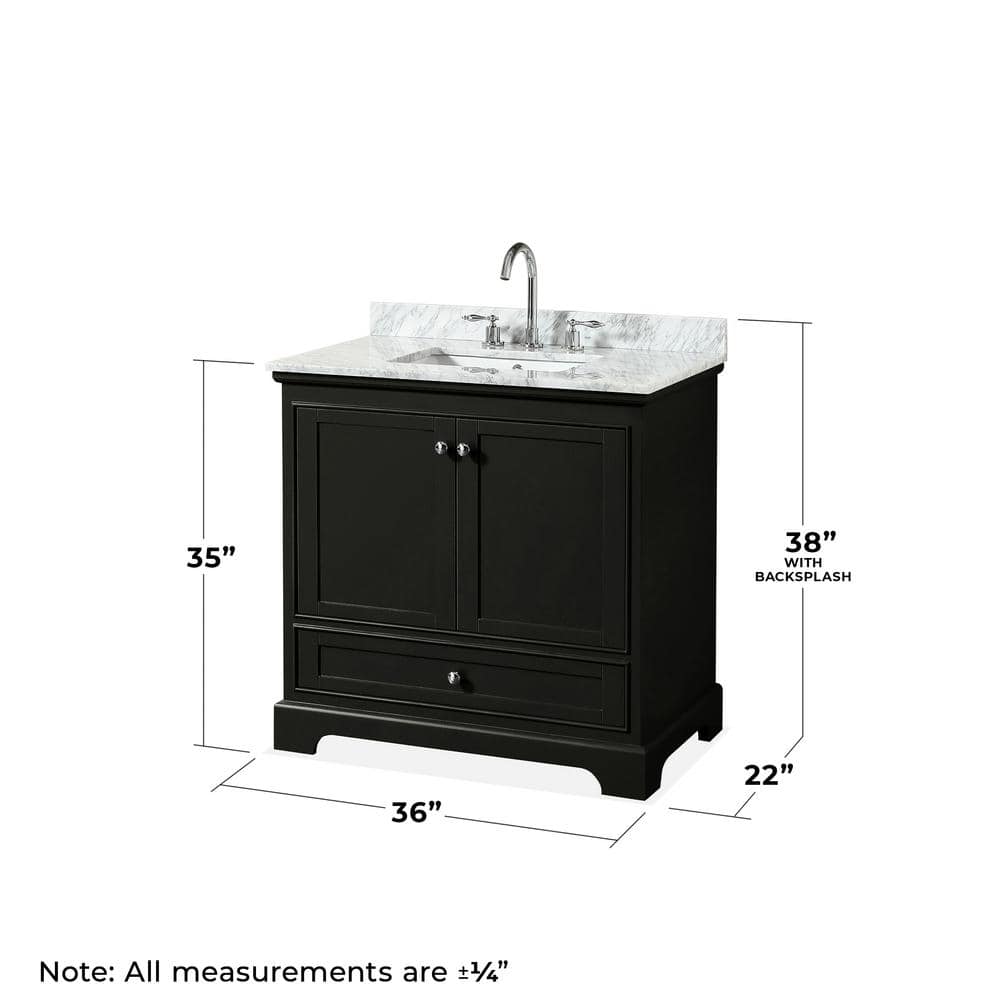 Wyndham Collection Deborah 36" Bathroom Vanity in Dark Espresso with White Carrara Marble Top - Image 6